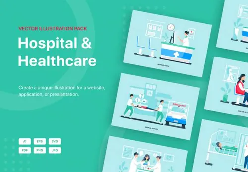 医院医疗场景医护人员矢量插画素材合辑 Leo - Hospital a