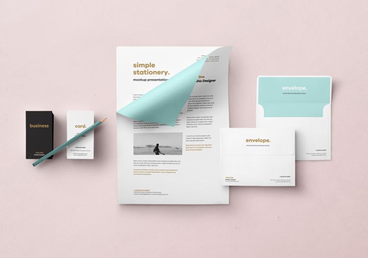 简约简洁风格文具品牌VI提案贴图样机PSD模板Envelope Letter Psd Mockup