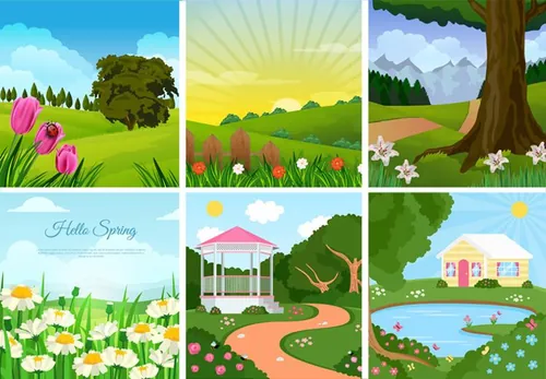 矢量春季春天田园花卉插画元素Field flower vec