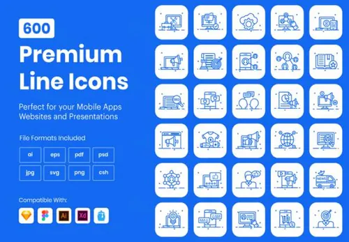 600个高级UI概念图标集 Premium Outline Icons