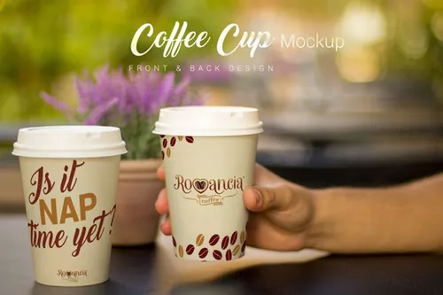 咖啡杯贴图样机PSD模板Coffee Cup Photo Mockup PSD (Front  Backside)