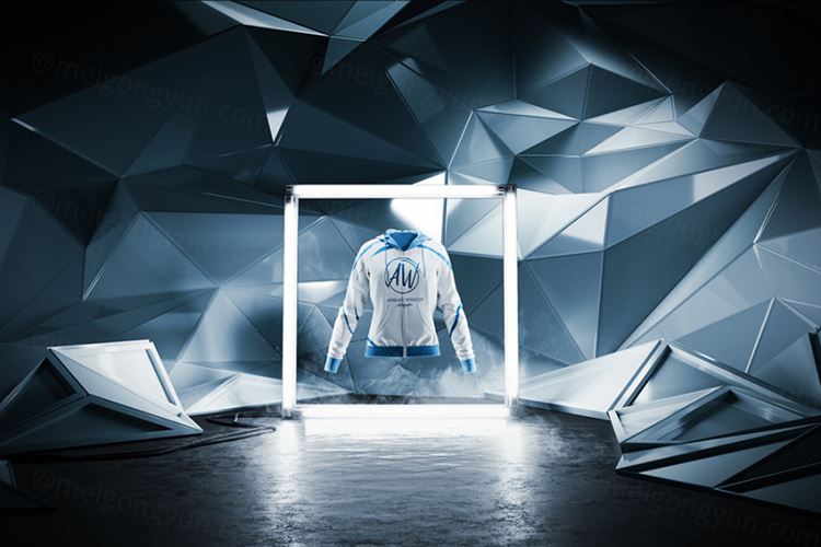 女士卫衣连帽衫橱窗灯光动态演示样机PSD模板 Woman Hoodie Animated Mock-up