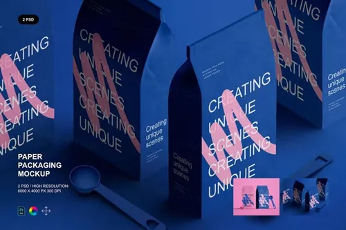 高质量纸袋食品包装设计贴图展示样机PSD模板 Paper P