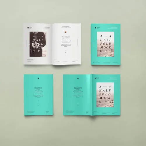书籍杂志模型PSD贴图模板Half Fold A4 Psd Mockup