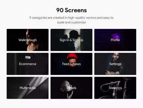 精心制作的9个类别的90个屏幕的Android APP UI KITS