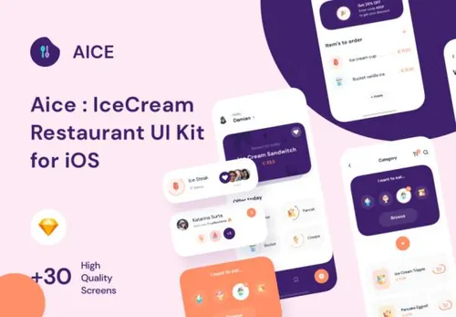 冰淇淋奶茶餐厅在线销售APP应用程序界面UI素材 Aice UI Ki