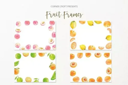 水果水彩手绘装饰框架插画 Watercolor fruit