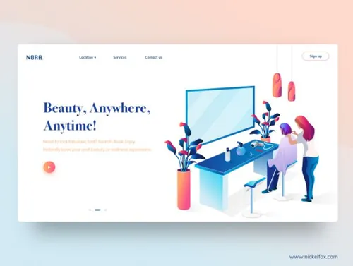 理发店美容院落地页banner插画素材 Beauty Salon He