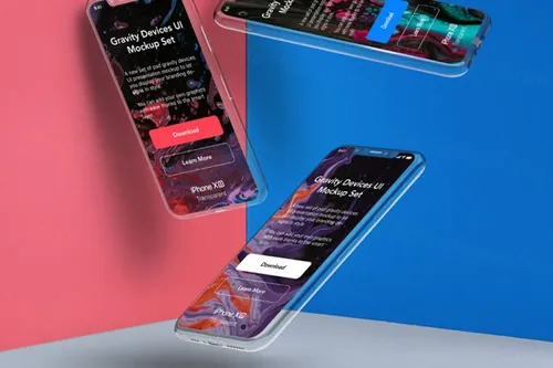 漂浮的透明的Psd Iphone模型样机 Transparent Psd Iphone Mockup