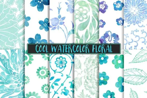 冷色水彩花卉背景纹理 Cool Watercolor Flo