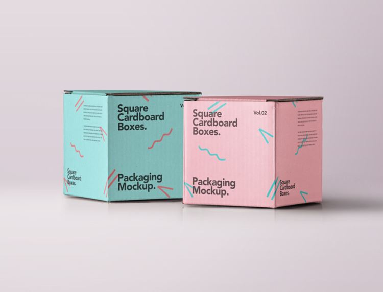 方形Psd纸板箱盒子样机 Square Psd Cardboard Box Mockup 2