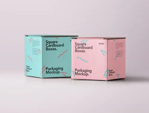 方形Psd纸板箱盒子样机 Square Psd Cardboard Box Mockup 2