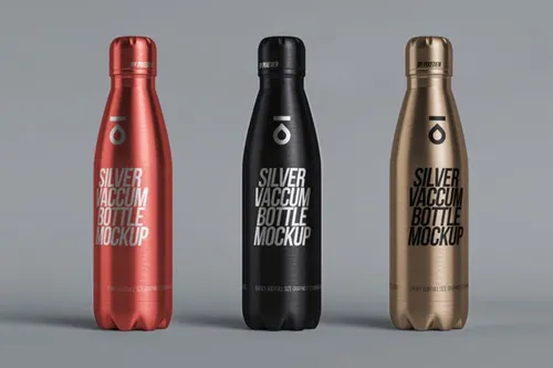 一副优雅的金属水psd真空瓶套装样机 Metal Psd Vacuum Bottle Mockup