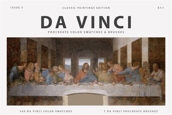 达芬奇世界名画配色画板水彩油画旧帆布纹理笔刷 Da Vinci\'s A
