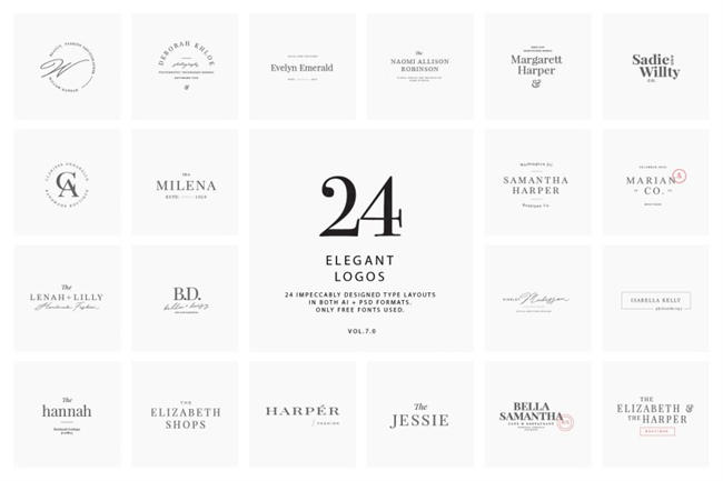 24个优雅柔美的女性婚礼LOGO商标AI模板 elegant feminine logos vol. 8.0