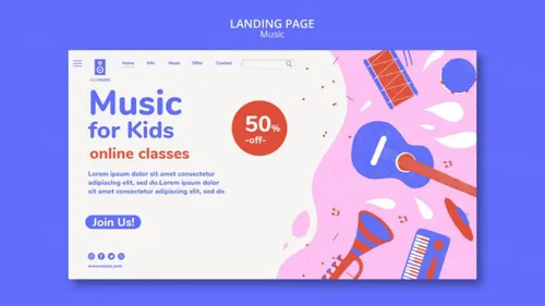儿童音乐培训班兴趣班新媒体宣传海报模板 Kids music platform landing page template