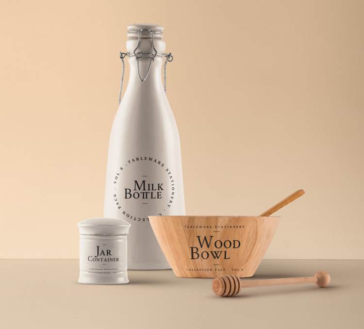 木碗和罐子容器的新psd餐具样机 Tableware Psd Mockup Vol6
