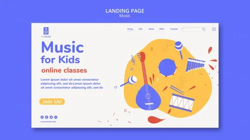 儿童音乐培训班兴趣班新媒体宣传海报模板 Kids music platform landing page template