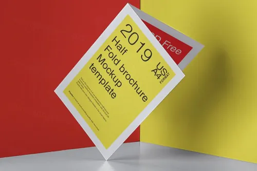 精美的psd半折小册子样机 Psd Half Fold Brochure Mockup US A4