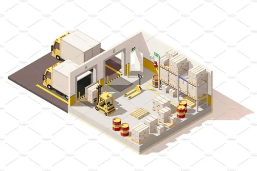 矢量仓库横断面图标Vector isometric low poly warehouse