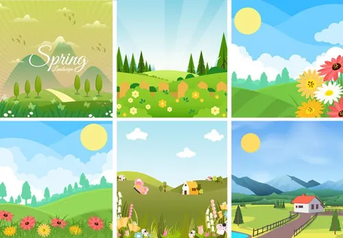 矢量春季春天田园花卉插画元素Field flower vec