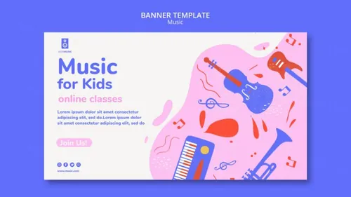 儿童音乐培训班兴趣班新媒体宣传海报模板 Kids music platform landing page template