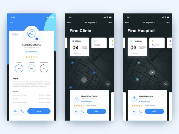 医院卫生保健预约挂号地图应用界面 Health Care App Co