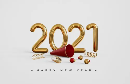 2021新年快乐元旦促销金色3D渲染合成场景海报素材 Happy new year 2021