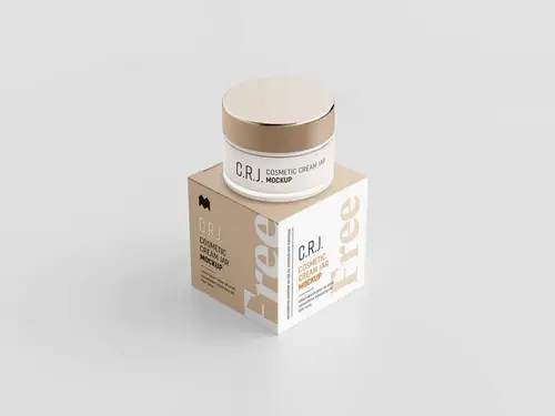 化妆品护肤品罐纸盒包装设计提案样机模板 Cosmetic Box With Jar Moc