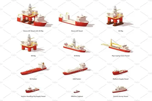 矢量船舶图标Vector low poly offshore oil exploration vessels