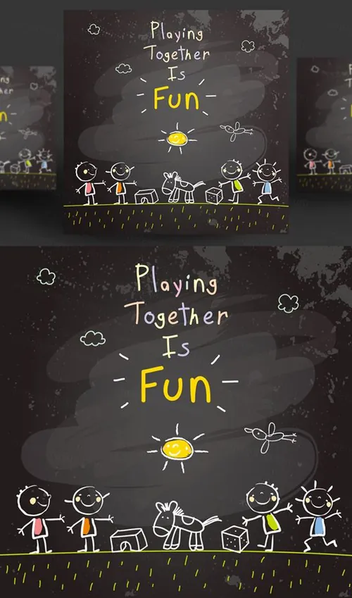 快乐童年儿童万宁市粉笔黑板手绘涂鸦风格素描插图矢量设计素材Happy Kids