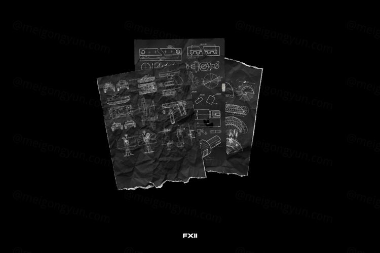 高质量未来派科幻武器蓝图矢量科学符号手稿PNG免抠图合辑 F