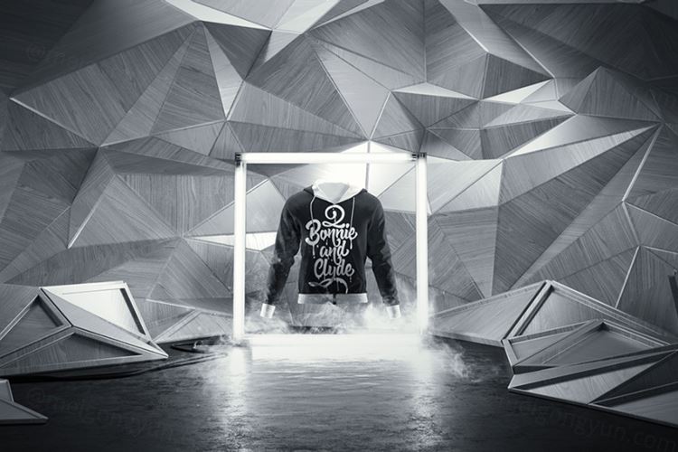 男士卫衣连帽衫橱窗灯光动态演示样机PSD模板Man Hoodie Animated Mock-up