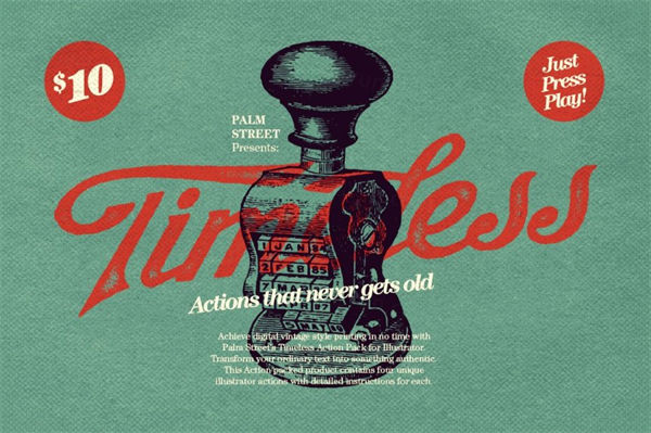 复古印刷油墨打印邮票效果AI动作 Timeless - Actions