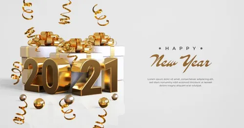 2021新年快乐元旦促销金色3D渲染合成场景海报素材 Happy new year 2021