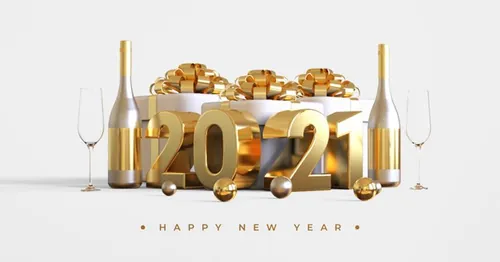 2021新年快乐元旦促销金色3D渲染合成场景海报素材 Happy new year 2021