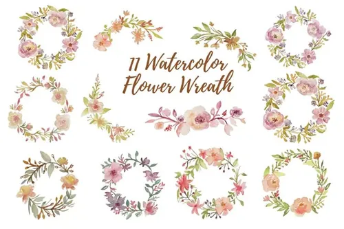 11组花环水彩插画 11 Watercolor Flower Wreath Graphics Illustrator