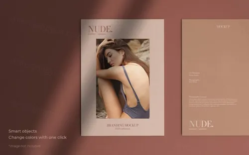 优雅的带有最新潮流高级阴影小册子传单折页设计提案展示样机模板