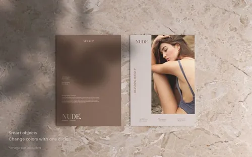 优雅的带有最新潮流高级阴影小册子传单折页设计提案展示样机模板