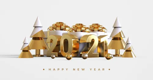 2021新年快乐元旦促销金色3D渲染合成场景海报素材 Happy new year 2021