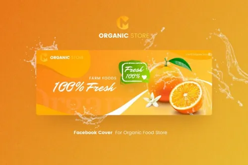 时尚新鲜的有机蔬菜水果海报banner主图设计模板organic-store-facebook-cover-temp...