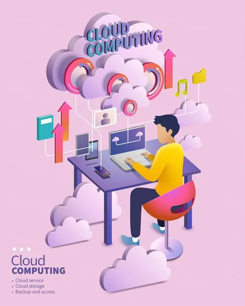 2.5D等距3D立体云端备份服务上传下载服务插画EPS矢量素材 Cloud Computing