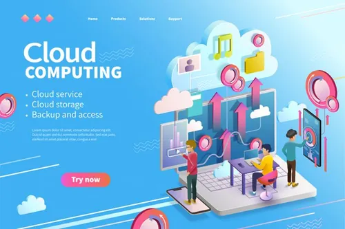 2.5D等距3D立体云端备份服务上传下载服务插画EPS矢量素材 Cloud Computing