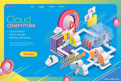 2.5D等距3D立体云端备份服务上传下载服务插画EPS矢量素材 Cloud Computing