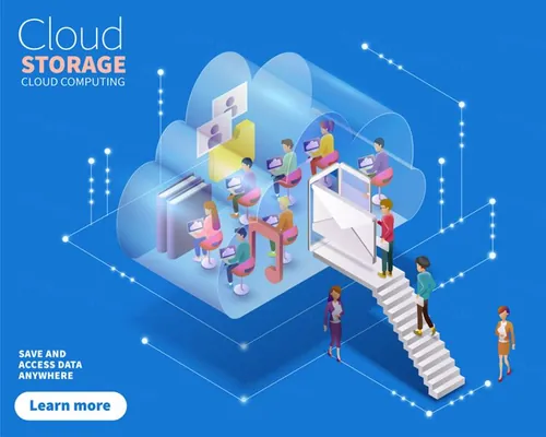 2.5D等距3D立体云端备份服务上传下载服务插画EPS矢量素材 Cloud Computing
