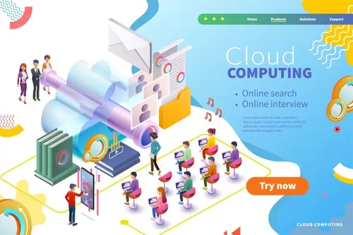 2.5D等距3D立体云端备份服务上传下载服务插画EPS矢量素材 Cloud Computing