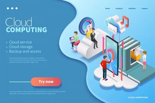 2.5D等距3D立体云端备份服务上传下载服务插画EPS矢量素材 Cloud Computing