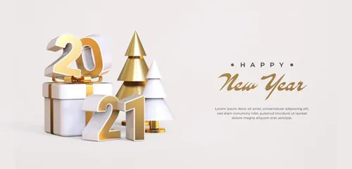 2021新年快乐元旦促销金色3D渲染合成场景海报素材 Happy new year 2021