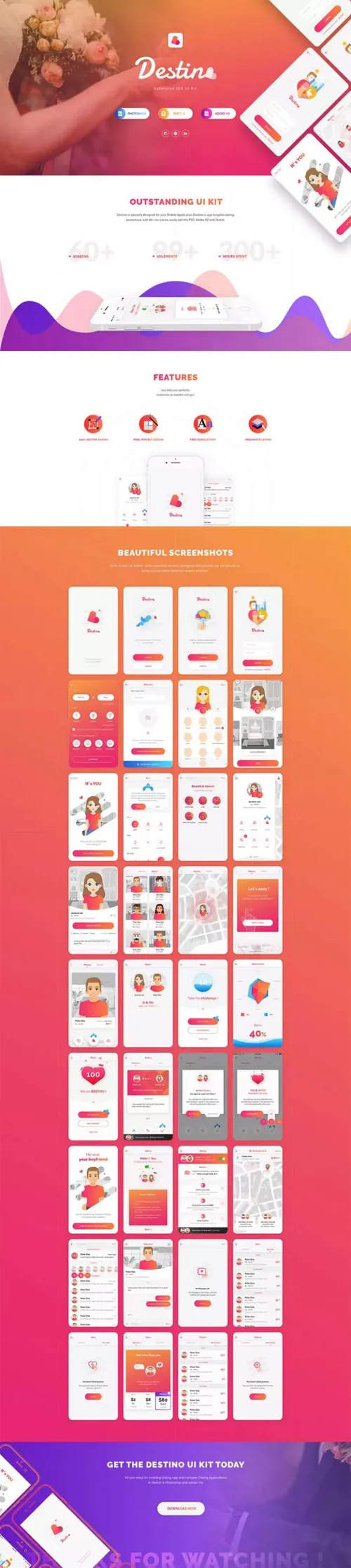 一套特别的浪漫的用于约会的创意APP UI KITS下载[PSD,XD