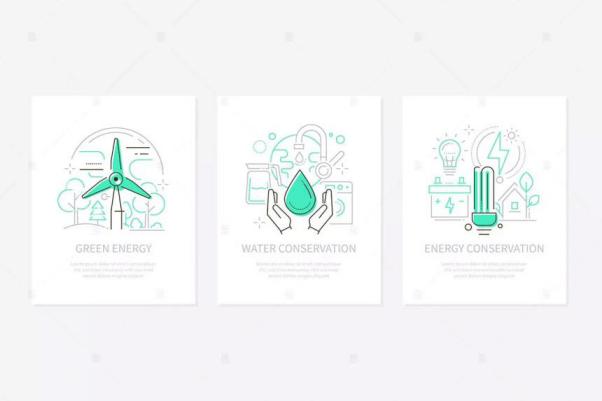 绿色生活方式主题线性设计风格APP启动页插画